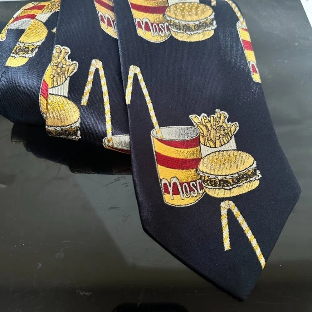 Moschino Tie Collectors Item Silk Hamburger Fries Extremely Rare and Desireable